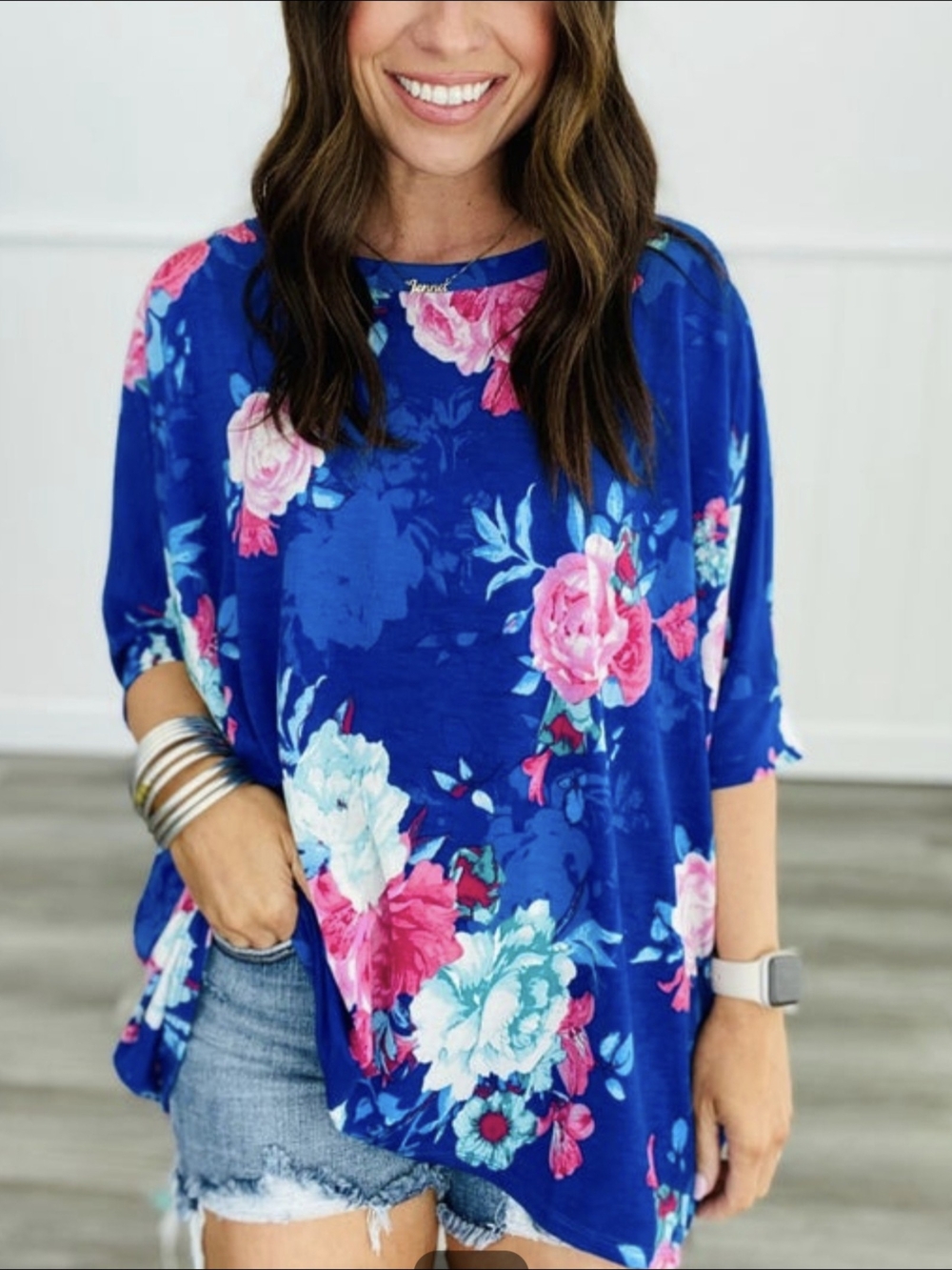 Dear Scarlett Oversized Royal Peony Tunic Top Size Medium
